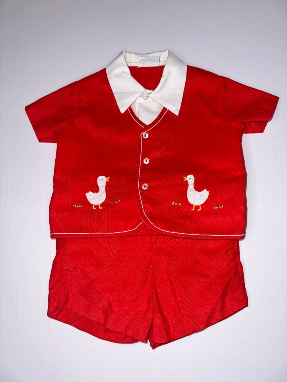 Vintage NANNETTE 2 Piece Red Baby Boy 12 Months 80s Appliqued outfit set